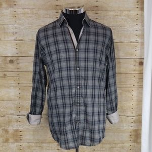 Tallia Slim Fit Flip Cuff Plaid Button Shirt
